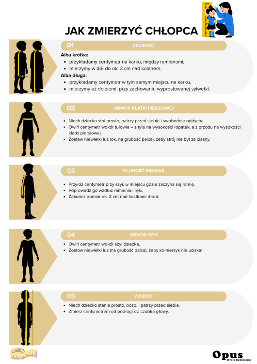 Instrukcja mierzenia stroju dla chłopca