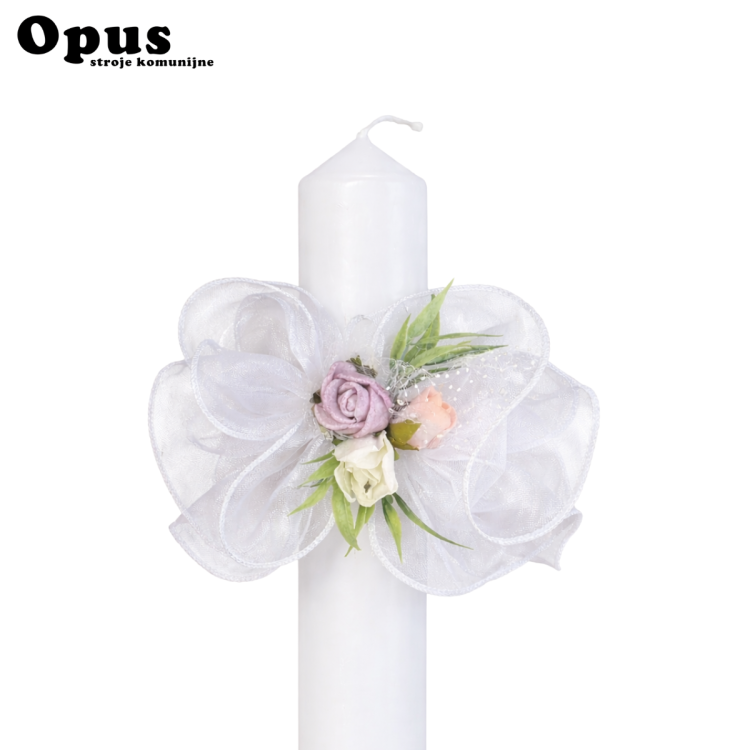 Ozdoba na świecę biało- różowa- fioletowa